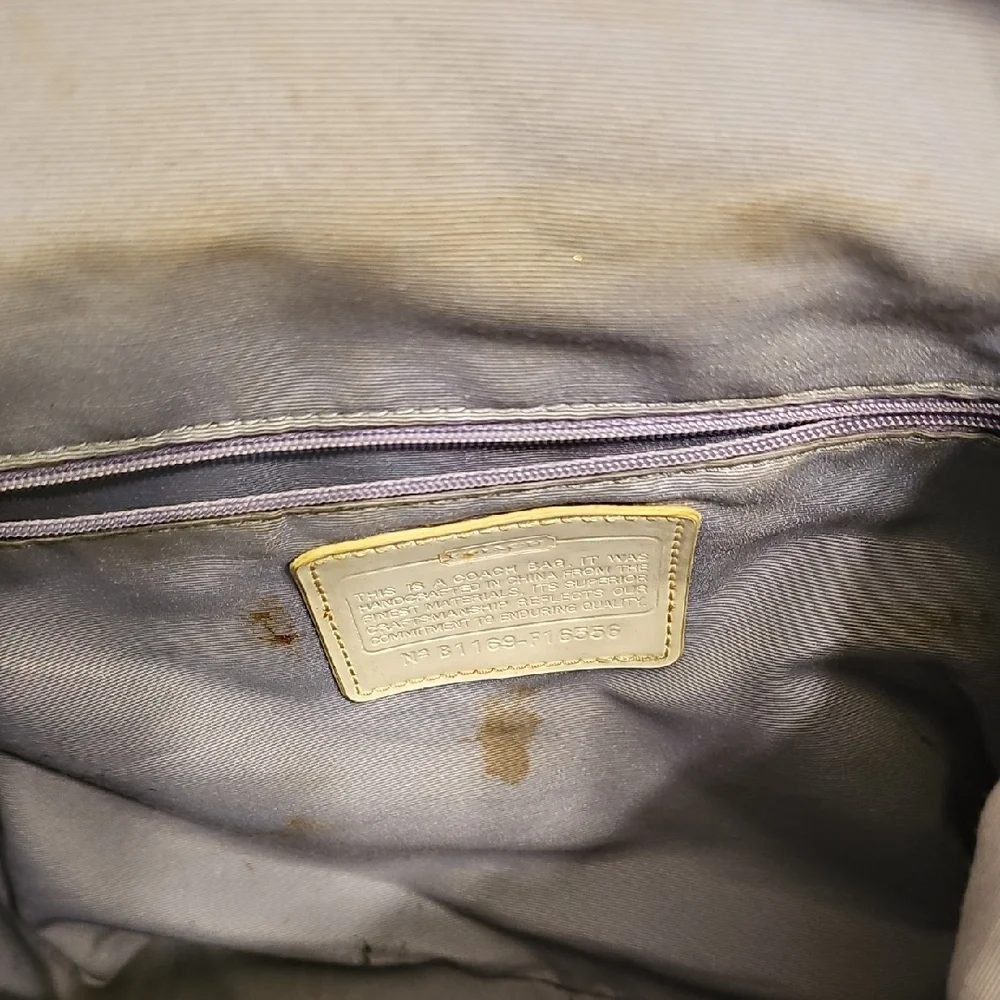 Coach Signature Beige Canvas Drawstring Backpack - Picture 12 of 14
